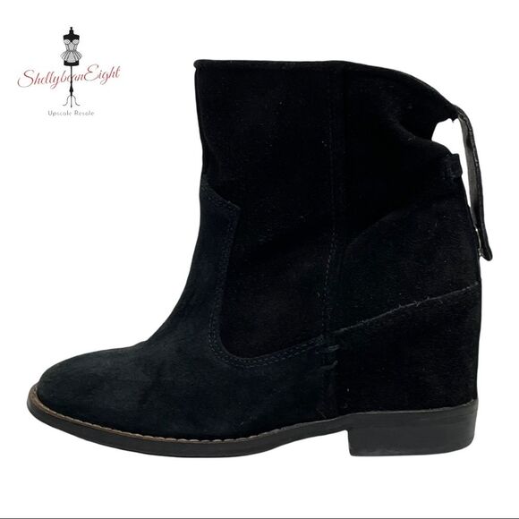 ZARA TRF Trafaluc Black Suede Leather Hidden Wedge Ankle Boots Booties 36 US 6 - Picture 2 of 14